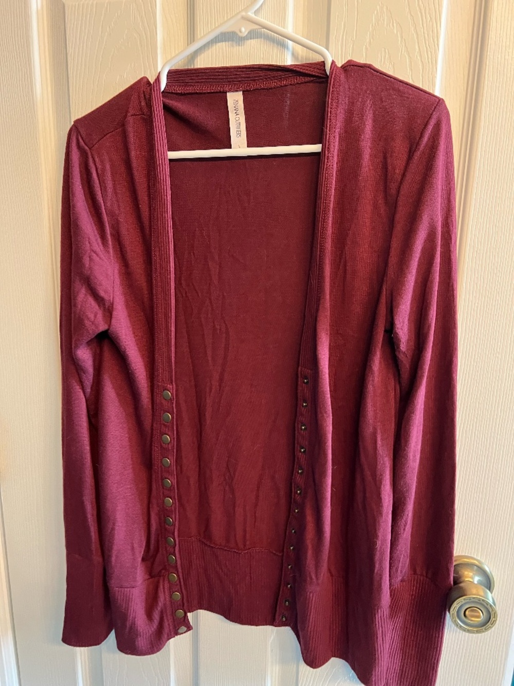 Burgundy Open Front Snap Detail Cardigan Size Large